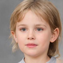 Neutral white child female with medium  brown hair and blue eyes