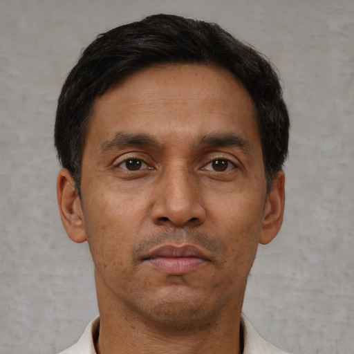 Neutral latino adult male with short  brown hair and brown eyes