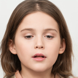 Neutral white child female with medium  brown hair and brown eyes