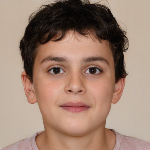 Joyful white child male with short  brown hair and brown eyes