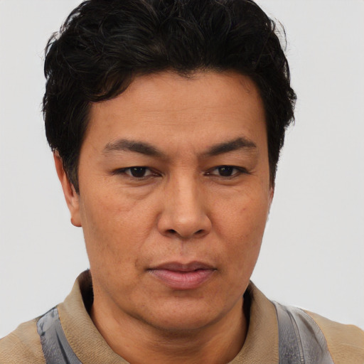 Joyful latino adult male with short  brown hair and brown eyes