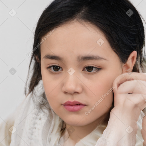 Neutral white child female with medium  brown hair and brown eyes