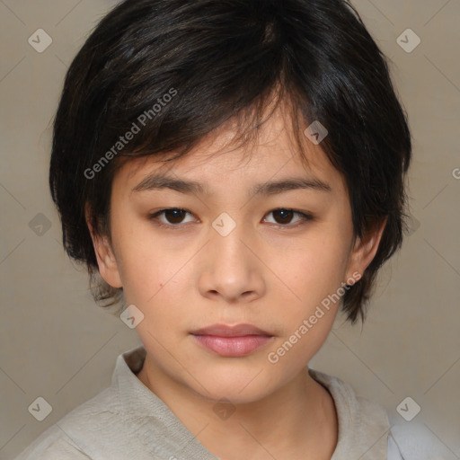 Neutral asian young-adult female with medium  brown hair and brown eyes