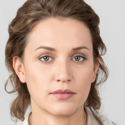 Neutral white young-adult female with medium  brown hair and blue eyes