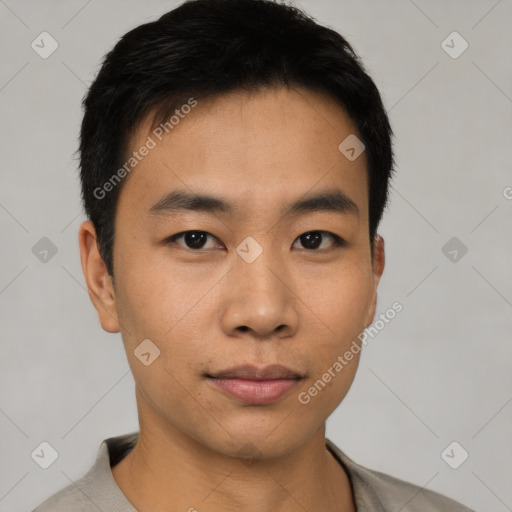 Neutral asian young-adult male with short  black hair and brown eyes