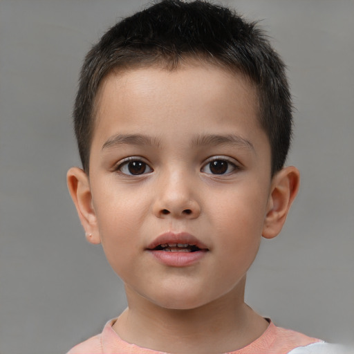 Neutral white child male with short  brown hair and brown eyes