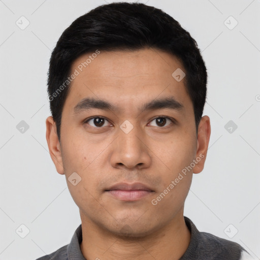 Neutral asian young-adult male with short  black hair and brown eyes