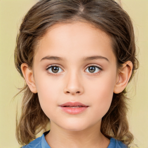 Neutral white child female with medium  brown hair and brown eyes