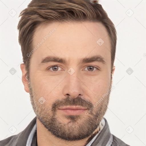 Neutral white adult male with short  brown hair and brown eyes