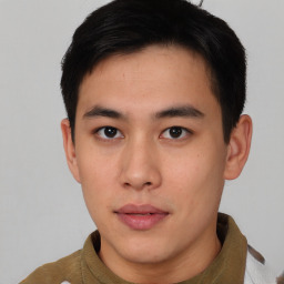 Neutral asian young-adult male with short  brown hair and brown eyes