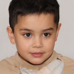 Joyful white child male with short  brown hair and brown eyes