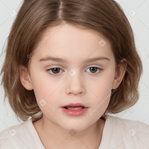 Neutral white child female with medium  brown hair and brown eyes