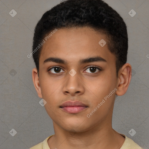 Neutral latino young-adult male with short  brown hair and brown eyes