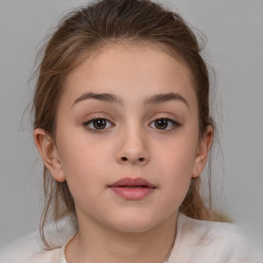 Neutral white child female with medium  brown hair and brown eyes