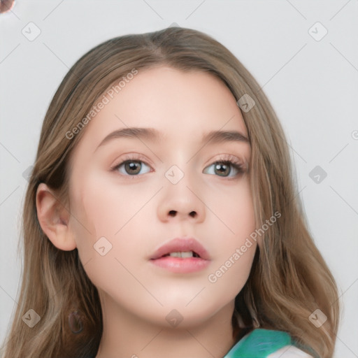 Neutral white young-adult female with medium  brown hair and grey eyes