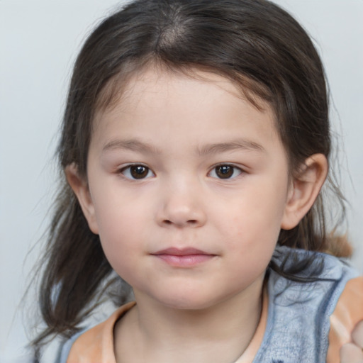 Neutral white child female with medium  brown hair and brown eyes