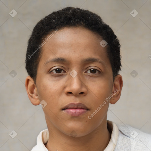 Neutral black young-adult male with short  brown hair and brown eyes