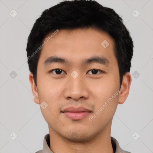 Neutral asian young-adult male with short  black hair and brown eyes