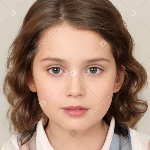 Neutral white child female with medium  brown hair and brown eyes