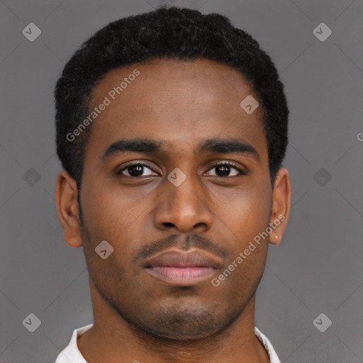 Neutral latino young-adult male with short  brown hair and brown eyes