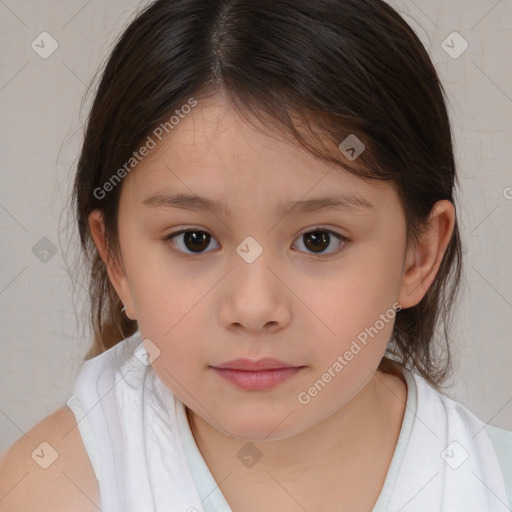 Neutral white child female with medium  brown hair and brown eyes