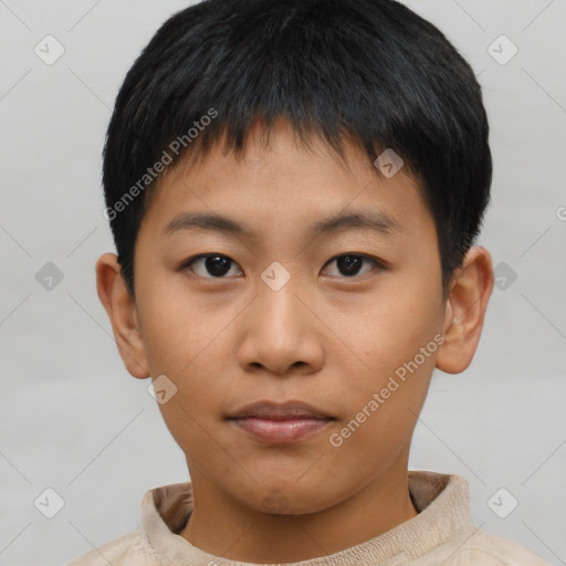 Neutral asian young-adult male with short  brown hair and brown eyes