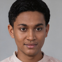 Neutral latino young-adult male with short  brown hair and brown eyes