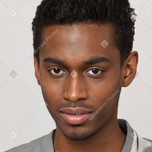 Neutral black young-adult male with short  brown hair and brown eyes