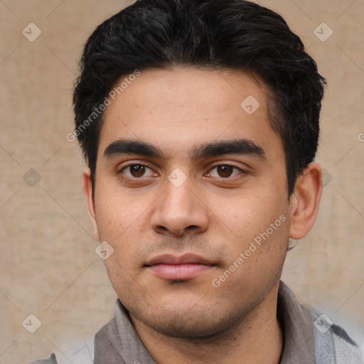 Neutral asian young-adult male with short  black hair and brown eyes