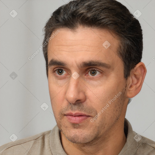 Neutral white adult male with short  brown hair and brown eyes