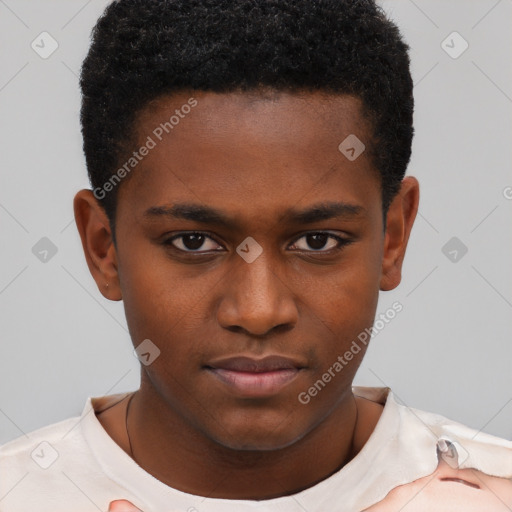 Neutral black young-adult male with short  brown hair and brown eyes