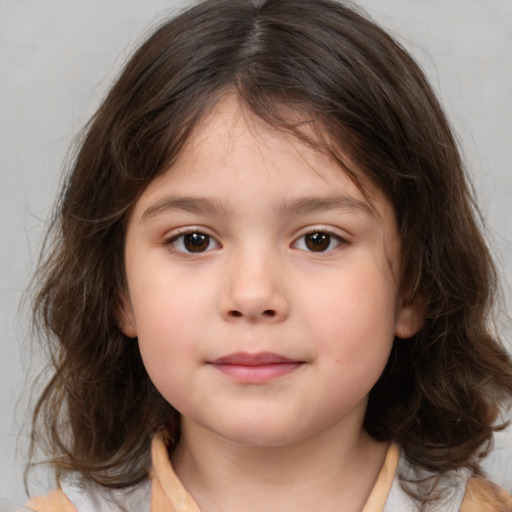 Neutral white child female with medium  brown hair and brown eyes