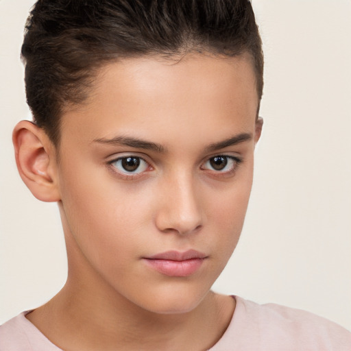 Neutral white child female with short  brown hair and brown eyes