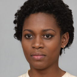 Neutral black young-adult female with short  black hair and brown eyes