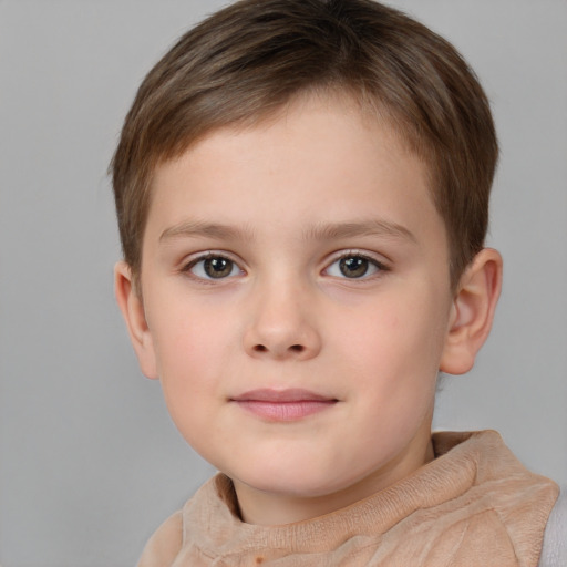 Neutral white child female with short  brown hair and brown eyes