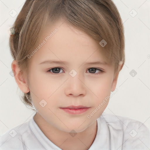 Neutral white child female with short  brown hair and brown eyes