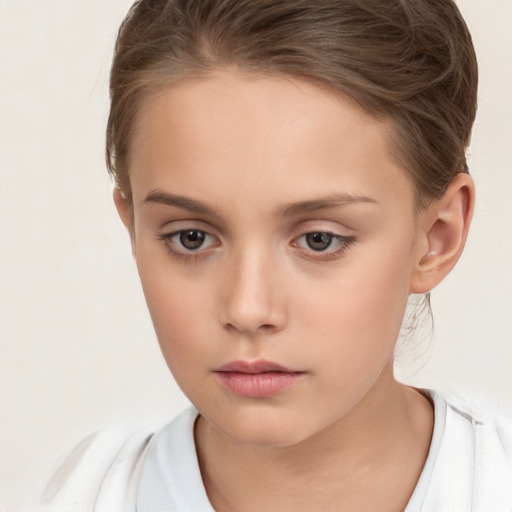 Neutral white child female with medium  brown hair and brown eyes