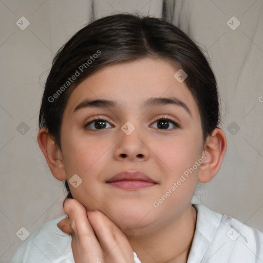 Neutral white child female with short  brown hair and brown eyes