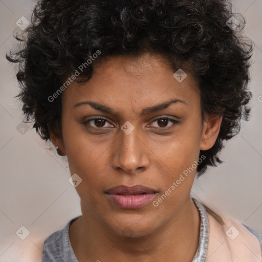 Neutral black young-adult female with short  brown hair and brown eyes