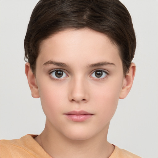 Neutral white child female with short  brown hair and brown eyes