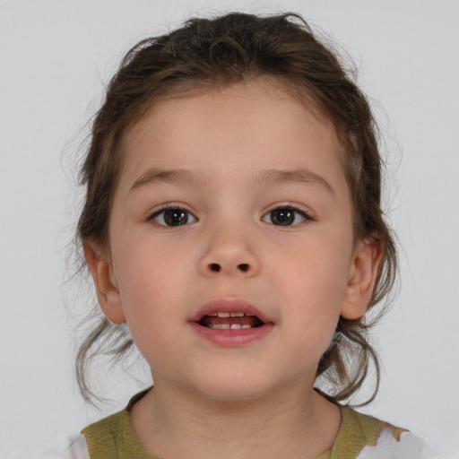 Neutral white child female with medium  brown hair and brown eyes