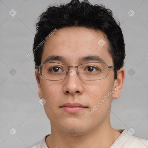 Neutral asian young-adult male with short  brown hair and brown eyes