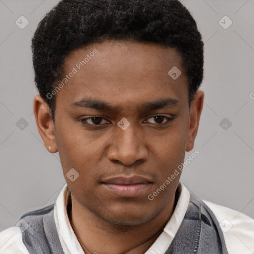 Joyful latino young-adult male with short  brown hair and brown eyes