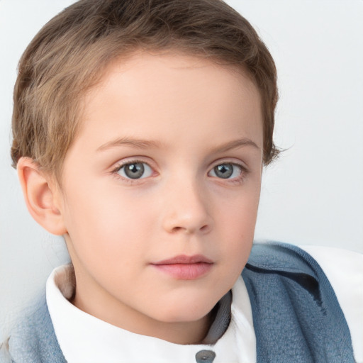 Neutral white child male with short  brown hair and grey eyes