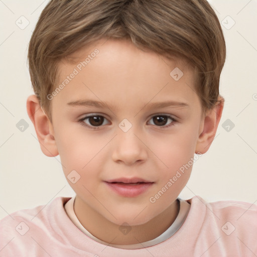 Joyful white child male with short  brown hair and brown eyes