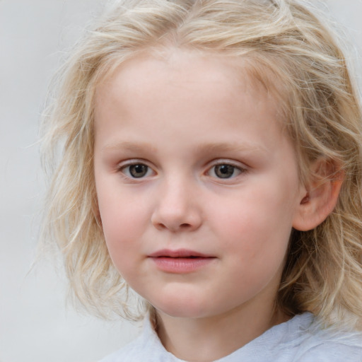 Neutral white child female with medium  blond hair and blue eyes