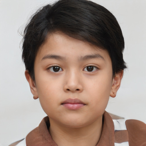 Neutral asian child female with short  brown hair and brown eyes