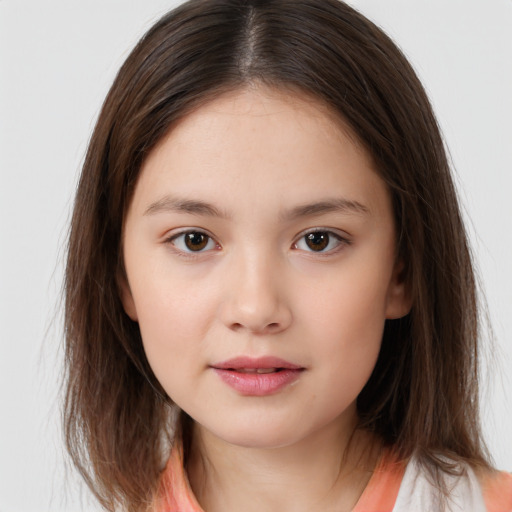 Neutral white child female with medium  brown hair and brown eyes