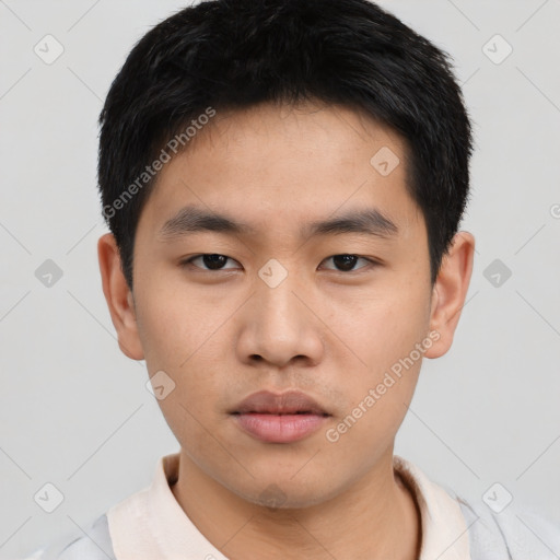 Neutral asian young-adult male with short  black hair and brown eyes