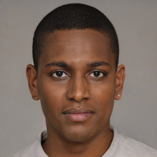 Neutral black young-adult male with short  brown hair and brown eyes